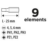 Końcówki wkrętakowe z uchwytem, zestaw 9 szt.
