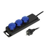 Przedłużacz warsztatowy bryzgoszczelny IP44, 3 gniazda 2P+Z schuko, przewód gumowy, H05RR-F 3x1,5mm2 OR-AE-13295(GS)/5M ORNO
