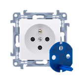 Simon 10 Gniazdo DATA z kluczem uprawniającym 16A z. śrub. biały