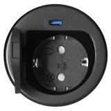 Gniazdo meblowe O6cm wpuszczane w blat z pokrywką, ładowarką USB i przewodem 1,9m, 1x2P+Z (Schuko),