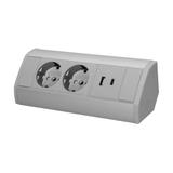 Gniazdo meblowe 2x2P+Z (Schuko), 2xUSB (typ A+C; 2,4A), szaro-srebrne