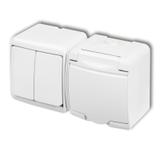 JUNIOR Łącznik świecznikowy z gniazdem pojedynczym z uziemieniem 2P+Z (klapka biała; przesłony torów