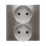 Simon 54 Gniazdo z/u podwójne z f. niezm. faz z przesłonami 16A z. śrubowe. monoblok złoty mat