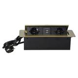 Gniazdo meblowe wpuszczane w blat z płaskim frezowanym rantem ładowarką USB i przewodem 1,5m 2x2P+ O