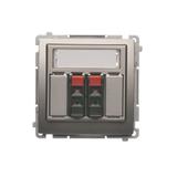 Simon Basic Gniazdo głośnikowe 2-krotne z polem opisowym . Przekrój przew.dla wejścia i wyjścia 25 mm2. Mocowanie na łapki i wkręty satynowy BMGL3.01/29 KONTAKT