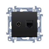 Simon 10 Gniazdo antenowe typu F+RJ45 kat.5e czarny