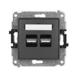 MINI Ładowarka USB podwójna 2xUSB A, 15,5W max., 5V, 3.1A grafitowy mat 28MCUSB-6 KARLIK