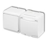 JUNIOR Łącznik jednobiegunowy z gniazdem pojedynczym z uziemieniem SCHUKO 2P+Z (klapka biała; bez pr