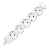 Przedłużacz 5-krotny 2P+Z (Schuko), 1,5m H05VV-F 3x1,5mm2, Imax=16A, płaska wtyczka, biały ES-6(GS)/W/1,5 ORNO