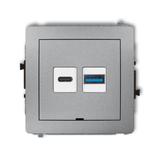 DECO Mechanizm ładowarki USB podwójnej USB C + USB A, 20W max., bez pola opisowego srebrny metalik