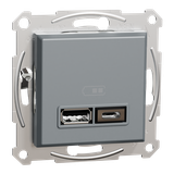 Asfora, gniazdo ładowania USB A+C 2,4A, bez ramki, stal