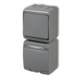 JUNIOR Łącznik jednobiegunowy z gniazdem pojedynczym z uziemieniem 2P+Z (klapka popielata; przesłony