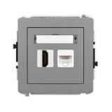 DECO Mechanizm gniazda pojedynczego HDMI 2.0 + gniazda komp. poj. 1xRJ45, kat. 5e, 8-stykowy szary m