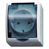FALA Gniazdo pojedyncze z uziemieniem schuko z przesłonami torów prądowych wieczko przezroczyste - k