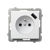 SONATA Gniazdo pojedyncze z uziemieniem z przesłonami torów prądowych, z ładowarką USB - kolor biały