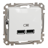 Sedna Design & Elements, gniazdo ładowania USB A+A 2,1A, białe