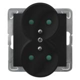 IMPRESJA Gniazdo podwójne z uziemieniem z przesłonami torów prądowych, moduł bez ramki - kolor czarn
