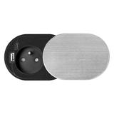 Gniazdo meblowe O6cm, wpuszczane w blat z przesuwną pokrywką, ładowarką USB i przewodem 1,9m, 1x2P+Z