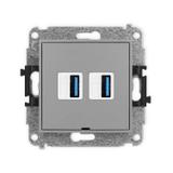 ICON Gniazdo podwójne 2xUSB A-A 3.0, bez pola opisowego szary mat 27IGUSBBO-6 KARLIK