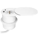 Gniazdo meblowe O6cm, wpuszczane w blat z przesuwną pokrywką, ładowarką USB i przewodem 1,9m, 1x2P+Z