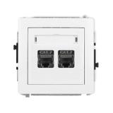 DECO Mechanizm gniazda komputerowego podwójnego 2xRJ45, kat. 7, ekranowany, 8-stykowy biały mat