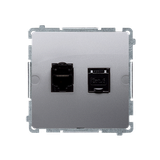 Simon Basic Gniazdo komputerowe RJ45 kategoria 6 podwójne z przesłoną przeciwkurzową . Montaż na łapki lub wkręty stal inox BM62.01/21 KONTAKT