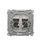 Simon Basic Gniazdo komputerowe RJ45 kategoria 6 podwójne z przesłoną przeciwkurzową . Montaż na łapki lub wkręty srebrny mat BM62.01/43 KONTAKT