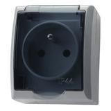 FALA Gniazdo pojedyncze z uziemieniem wieczko przezroczyste - kolor popiel