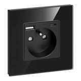 Gniazdo pojedyncze 2P+Z, USB-A + USB-C, PD, max. 20W, czarny OR-AE-13308/B ORNO