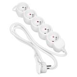 Przedłużacz 5-krotny 1,5m H05VV-F 3x1,5mm2 Imax=16A płaska wtyczka biały