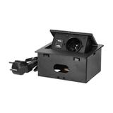 Gniazdo meblowe wpuszczane w blat z płaskim frezowanym rantem ładowarką USB i przewodem 1,5m 1x2P+ O