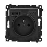 Simon 55 Gniazdo pojedyncze z ładowarką 2xUSB typu C+A 2.1A Czarny mat TGZ1ZUSB2CA.01/149