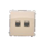 Simon Basic Gniazdo komputerowe RJ45 kategoria 6 podwójne ekranowane z przesłoną przeciwkurzową . Montaż na łapki lub wkręty beż BM62E.01/12 KONTAKT