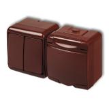 JUNIOR Łącznik świecznikowy z gniazdem pojedynczym z uziemieniem 2P+Z (klapka brązowa; bez przesłon)