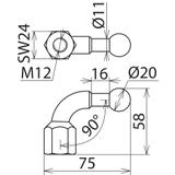 Punkt mocowania kulowy fi 20 mm kątowy 90 st.
