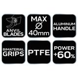 Kowadełkowy sekator do gałęzi 765 mm, zakres do 40 mm, przekładnia zwiększająca siłę nacisku o 60%