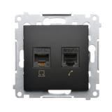 Simon 54 Gniazdo komputerowe RJ45 kategoria 5e + telefoniczne RJ12 czarny D5T.01/49 KONTAKT