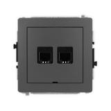 DECO Mechanizm gniazda telefonicznego podwójnego 2xRJ11, 4-stykowy, beznarzędziowe, bez pola opisowe