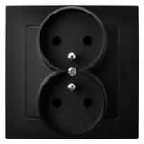 AS Gniazdo podwójne z uziemieniem kompletne z ramką - kolor czarny metalik