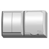 FALA Łącznik dwugrupowy świecznikowy + gniazdo pojedyncze wieczko w kolorze wyrobu - kolor biały