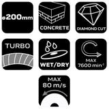 Tarcza diamentowa 200 x 25.4 mm, turbo