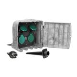 Gniazdo ogrodowe KAMIEŃ 4x2P+Z (schuko) kabel gumowy H07RN-F 3x1,5mm2 3m 2 tryby pracy: automaty OR-