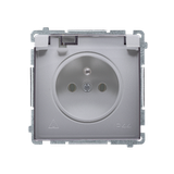 Simon Basic Gniazdo wtyczkowe z uziemieniem z przesł. torów prądowych bryzgoszczelne IP44 16A 250V zaciski śrubowe klapka transp. stal inox BMGZ1BZ.01/21A BMGZ1Bz.01/21a KONTAKT