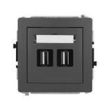DECO Mechanizm gniazda podwójnego 2xUSB A-A 2.0 grafitowy mat