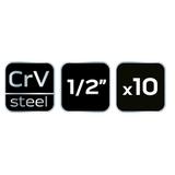 Nasadki udarowe 1/2", 10-24 mm, zestaw 10 szt.