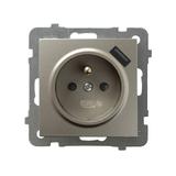 AS Gniazdo pojedyncze z uziemieniem z przesłonami torów prądowych, z ładowarką USB - kolor satyna li