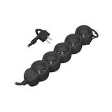 Przedłużacz 5-krotny 2P+Z, 3m H05VV-F 3x1,5mm2, Imax=16A, płaska wtyczka, czarny