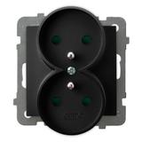 AS Gniazdo podwójne z uziemieniem z przesłonami torów prądowych, moduł bez ramki - kolor czarny meta