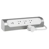 PRZEDŁUŻACZ NAROŻNY 3X2P+Z, USB A+C, Z PRZEWODEM 1.0 METRA 3X1.5 MM2 - BIAŁY/ALUMINIUM, Legrand