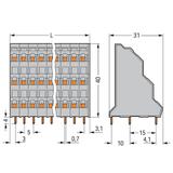 3-piętrowa listwa do pł. drukowanych 24-bieg. szara raster 5 mm